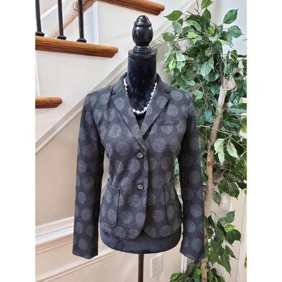 GAP The Academy Blazer Black Gray Polka Dot Wool Blend Blazer Jacket Size 4 - Picture 1 of 12